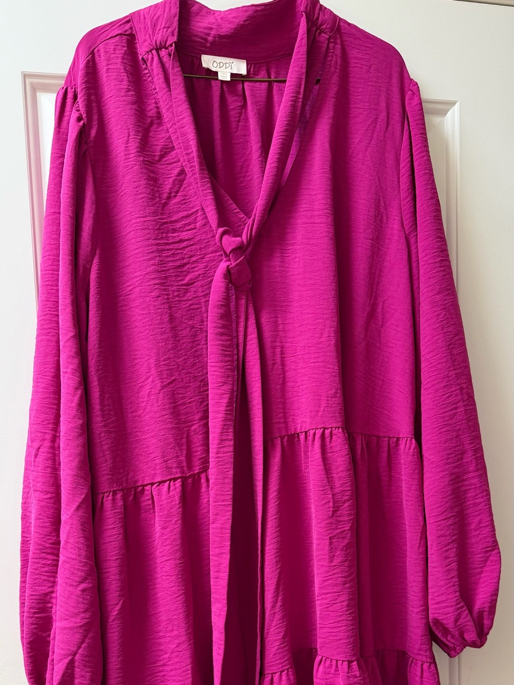 ODDI Magenta Tie-Neck Tiered dress 1XL
